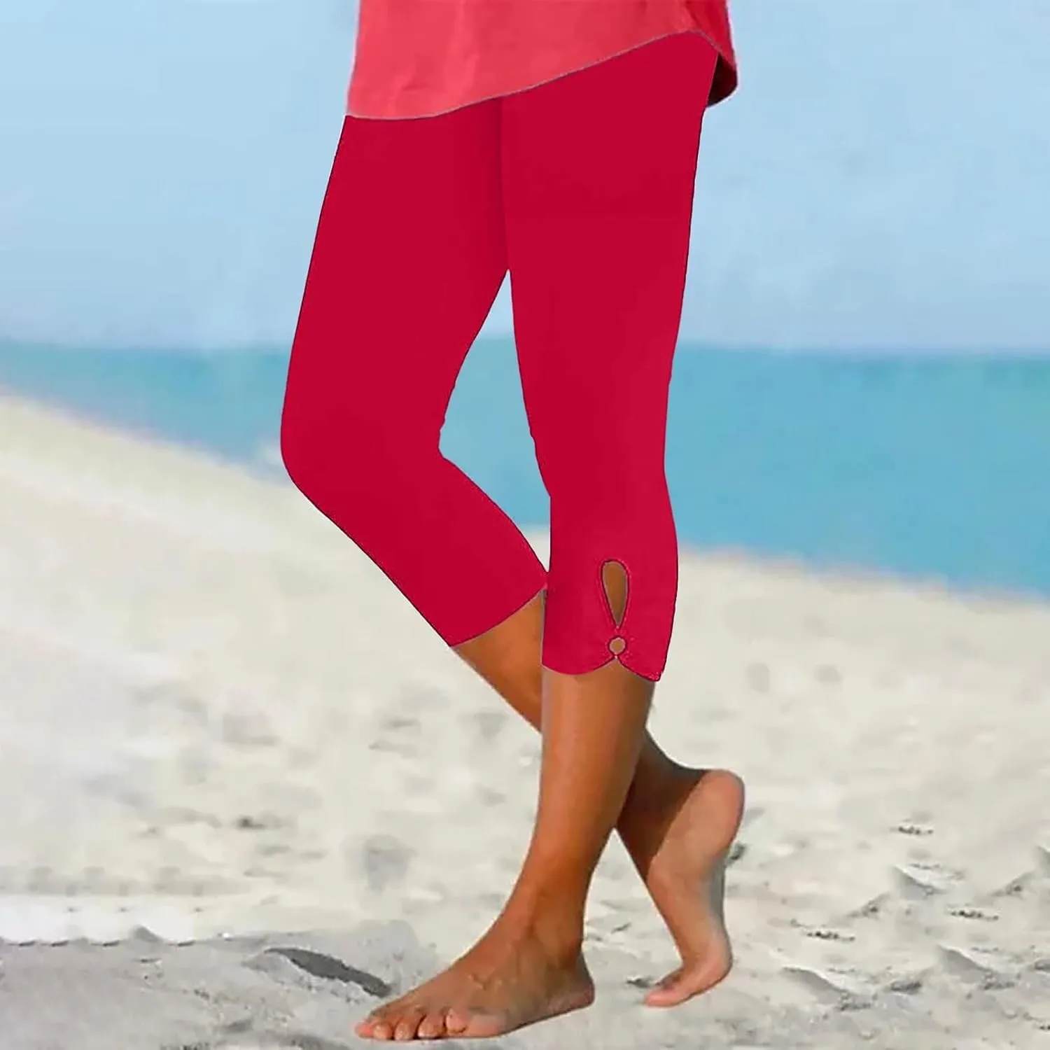 Womens Casual Cropped Leggings Seamless Smooth Stretchy Yoga Pants High Waisted Butt Lifting Tights Beach Sweatpants