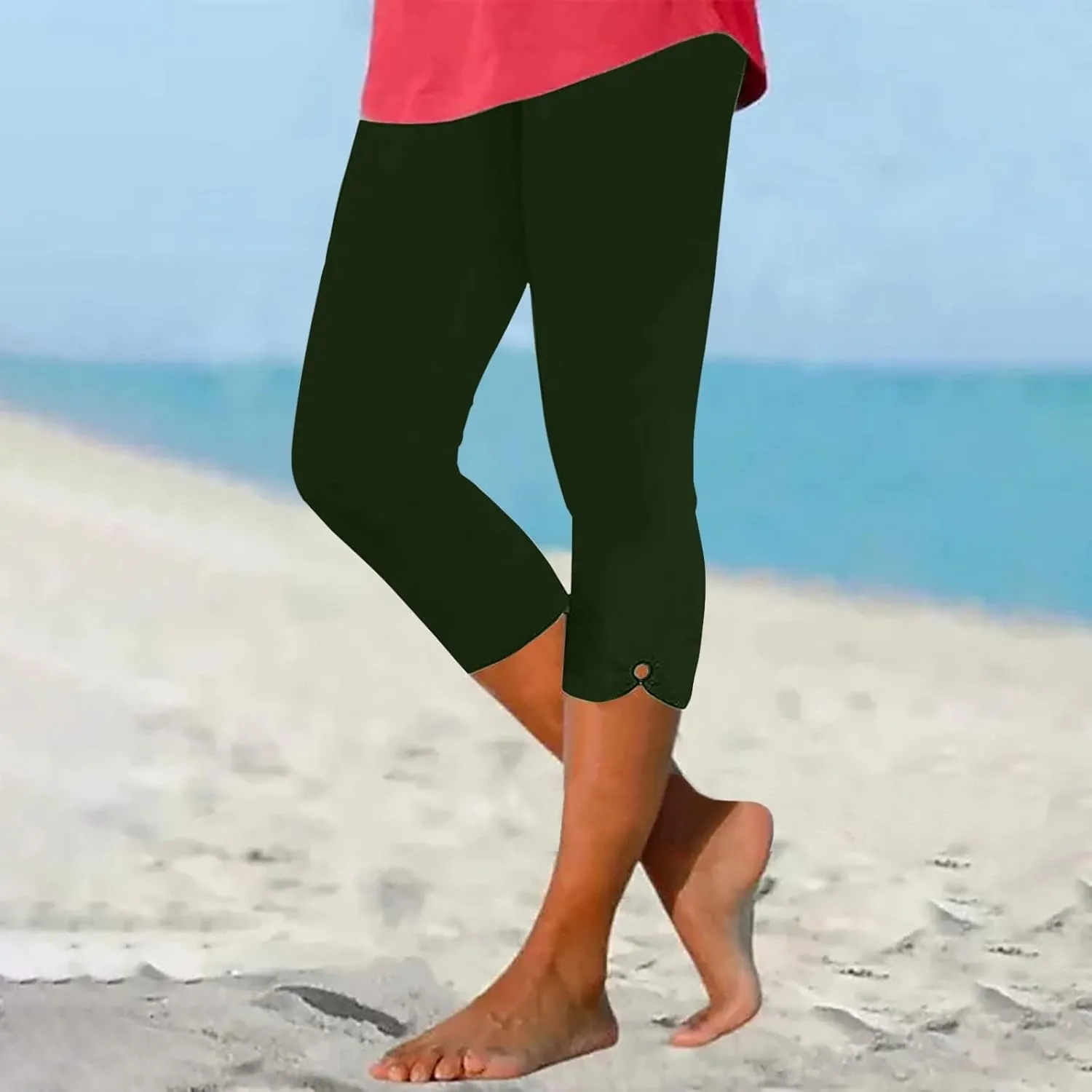 Womens Casual Cropped Leggings Seamless Smooth Stretchy Yoga Pants High Waisted Butt Lifting Tights Beach Sweatpants