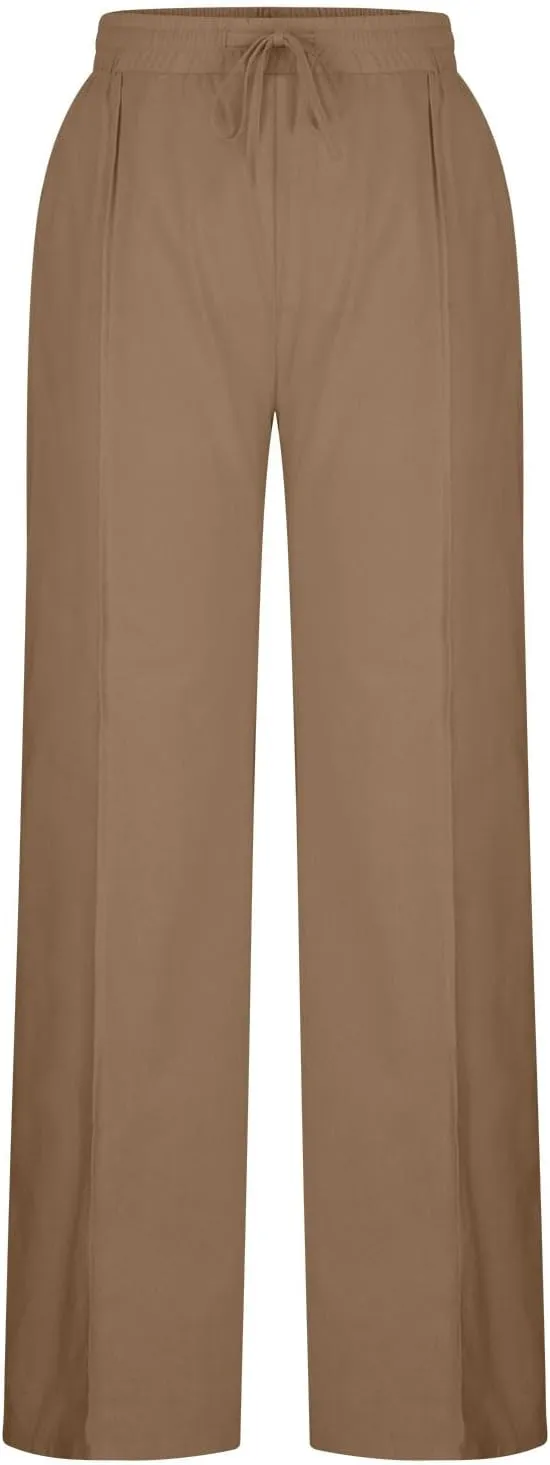 Women's Casual Linen Pants Summer Wide Leg Pants Drawstring Waist Lounge Pants Comfy Loose Pants Flowy Palazzo Pants