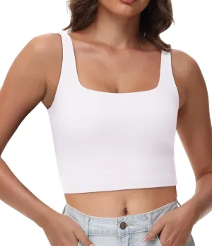 Women's Double Lined Square Neck Tank Tops Sleeveless Workout Fitness Casual Basic Crop Tops