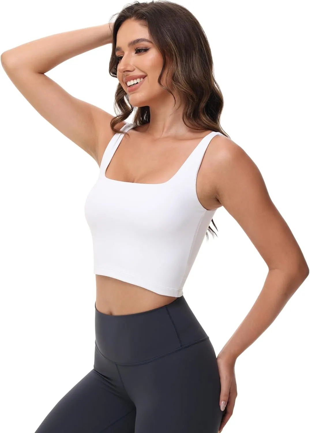 Women's Double Lined Square Neck Tank Tops Sleeveless Workout Fitness Casual Basic Crop Tops