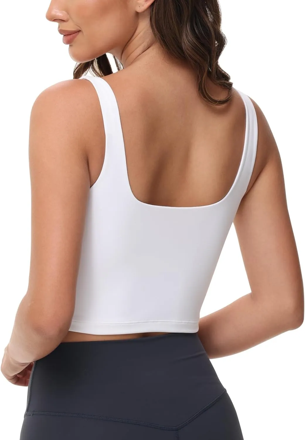Women's Double Lined Square Neck Tank Tops Sleeveless Workout Fitness Casual Basic Crop Tops