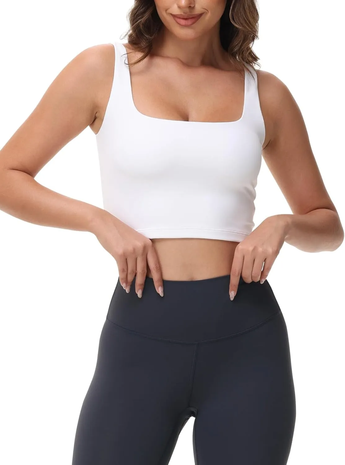 Women's Double Lined Square Neck Tank Tops Sleeveless Workout Fitness Casual Basic Crop Tops