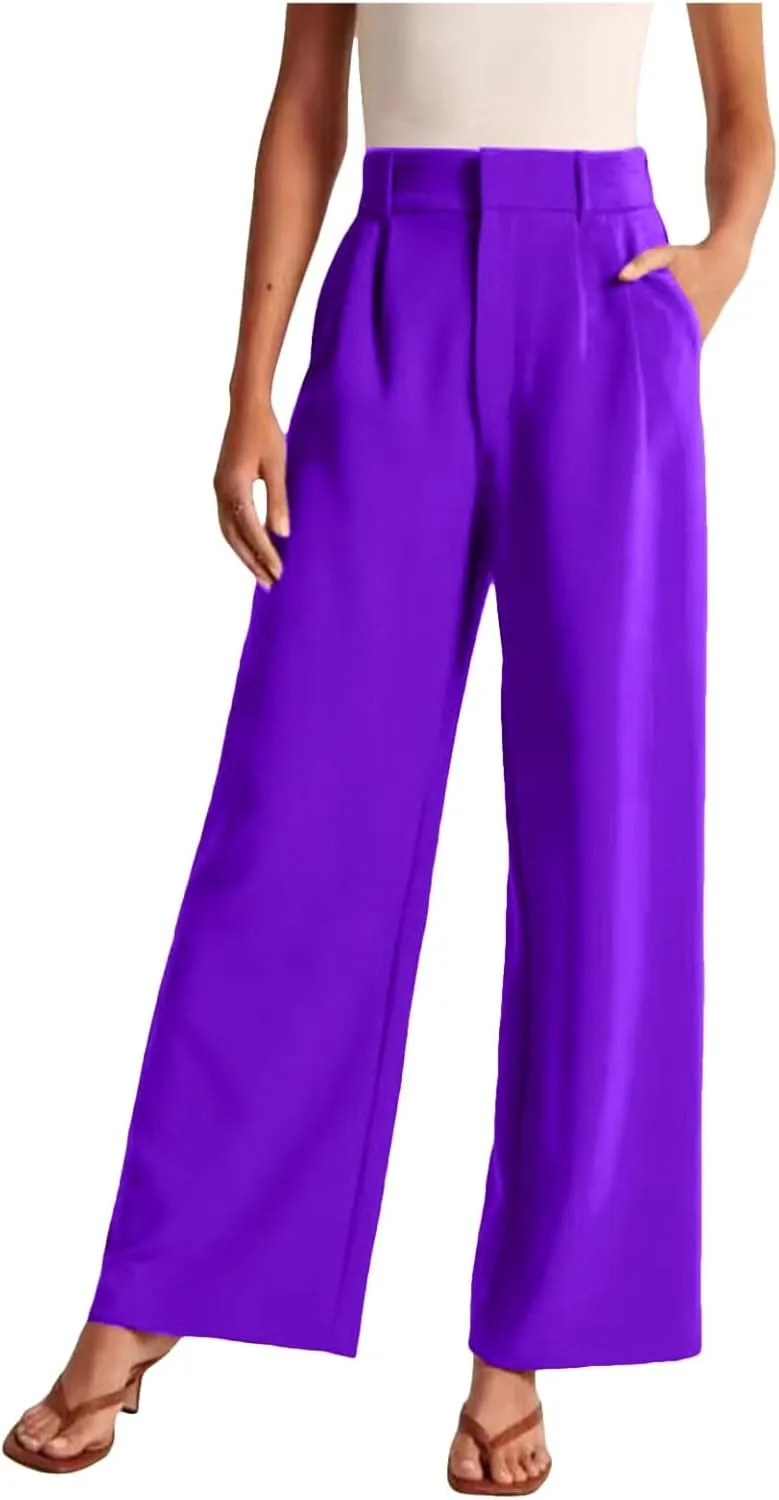 Womens Dress Pants Plus Size Wide Leg Work Pants Business Pants High Waist Chino Pants Straight Pants Comfy Trousers