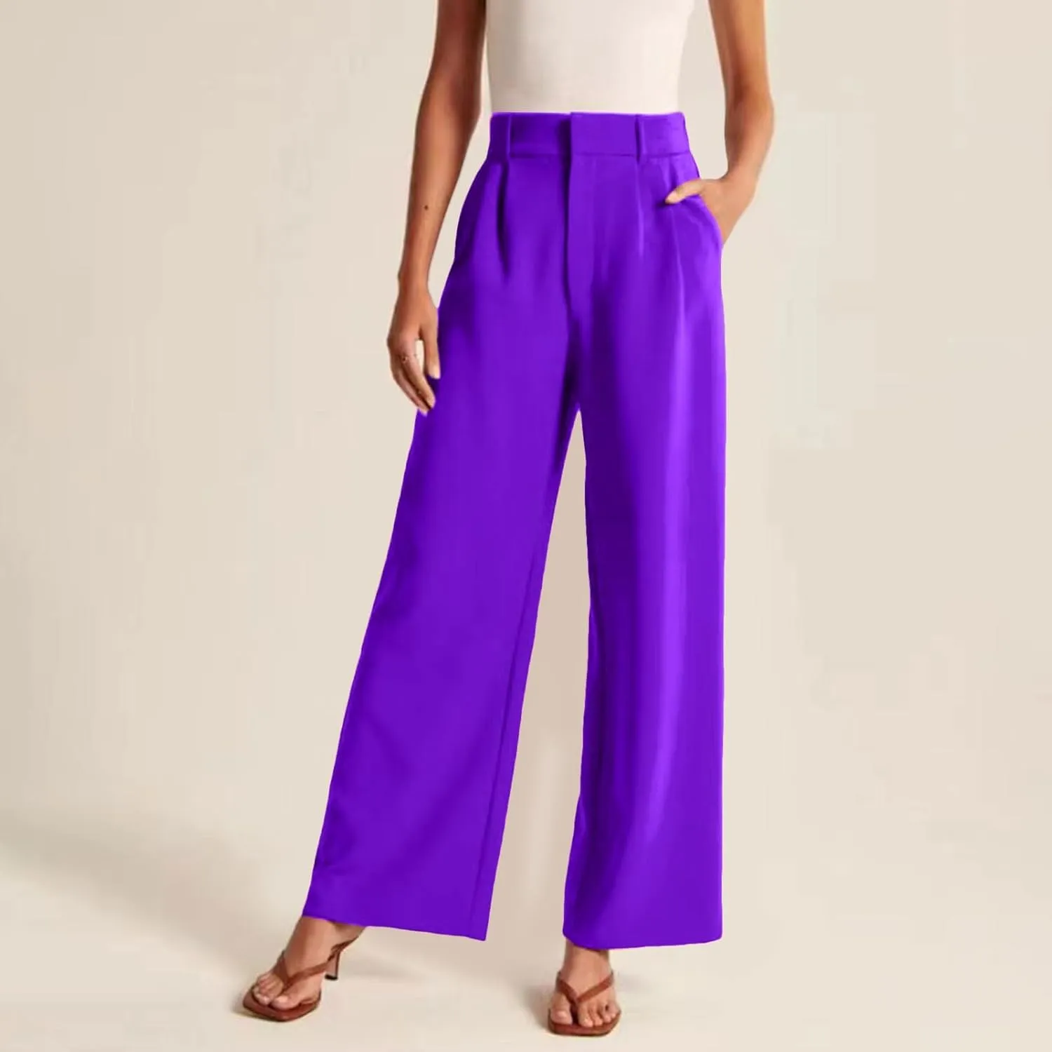 Womens Dress Pants Plus Size Wide Leg Work Pants Business Pants High Waist Chino Pants Straight Pants Comfy Trousers