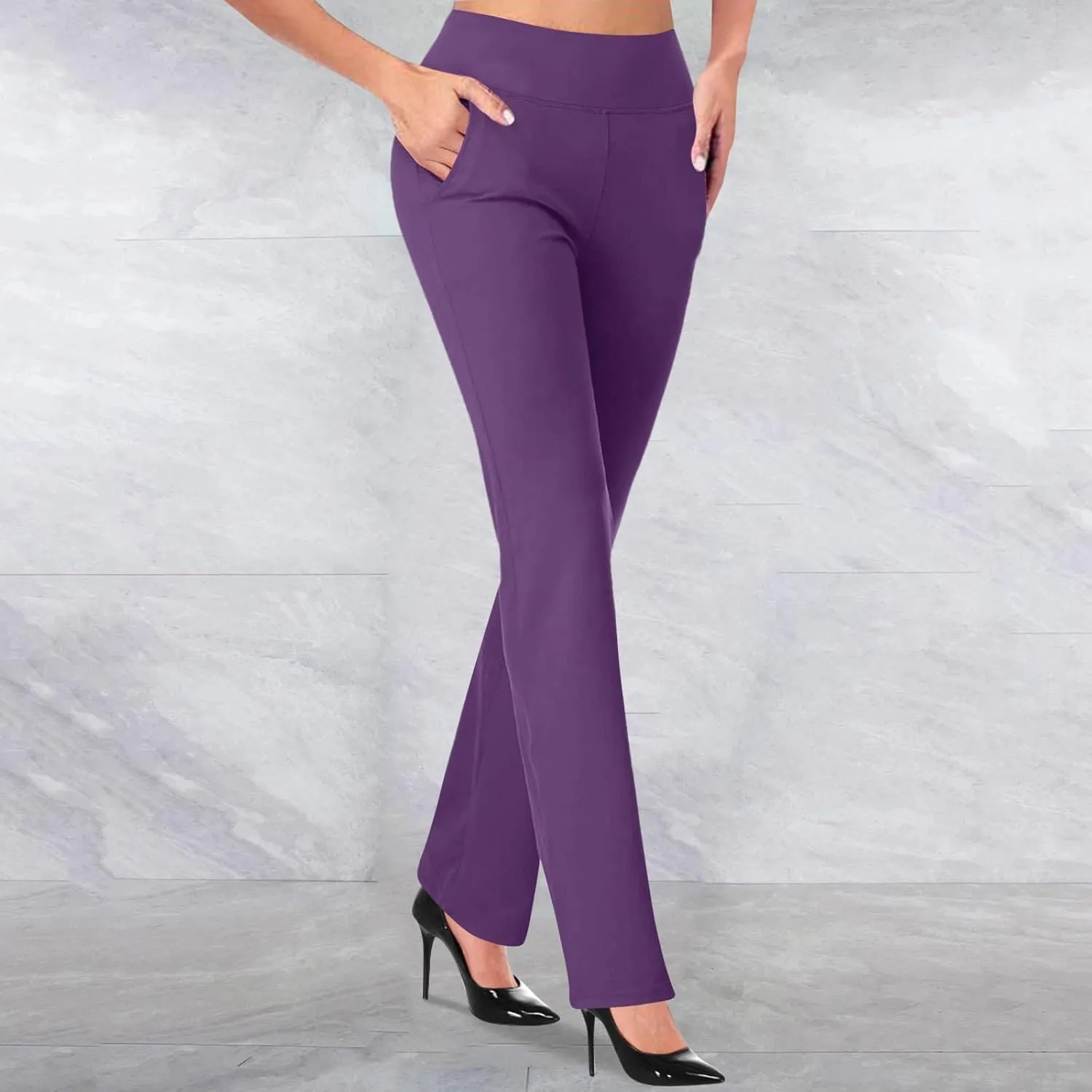 Womens Dress Pants Stretchy Dressy Pants Casual Work Pants Loose Straight Leg Pants Elastic High Waisted Pants Pockets