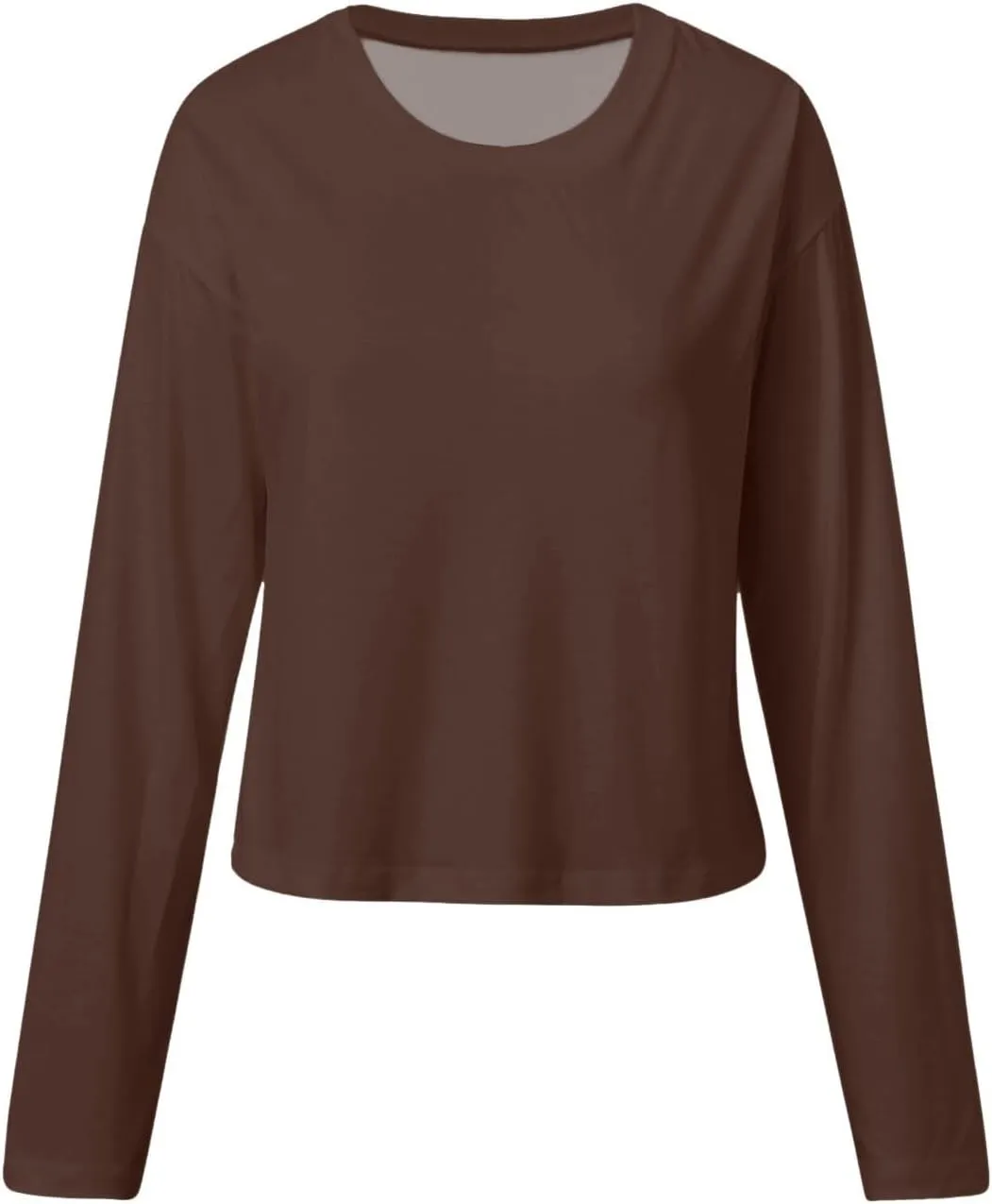 Womens Fashion Fall Long Sleeve Cropped T-Shirts Round Neck Drop Shoulder Crop Sweatshirts Solid Casual Crop Tops