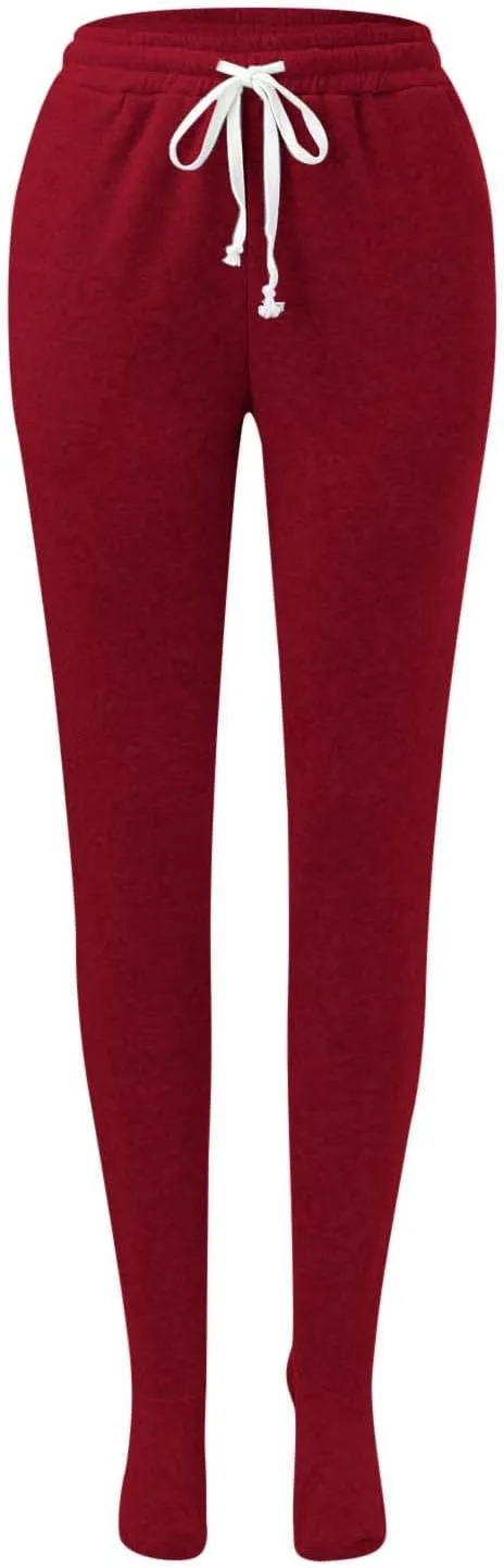 Women's Fleece Lined Leggings Elastic Waisted Outdoor Running Casual Drawstring Ultra-Soft Lounge Joggers Sweatpants