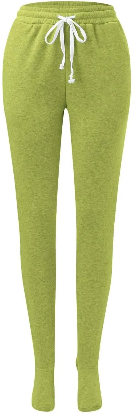 Women's Fleece Lined Leggings Elastic Waisted Outdoor Running Casual Drawstring Ultra-Soft Lounge Joggers Sweatpants