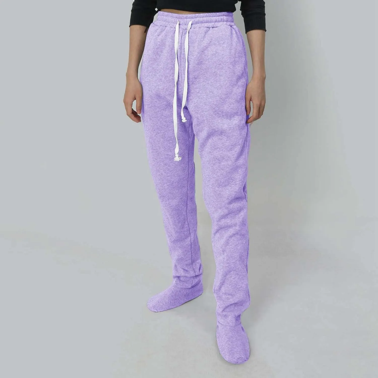 Women's Fleece Lined Leggings Elastic Waisted Outdoor Running Casual Drawstring Ultra-Soft Lounge Joggers Sweatpants