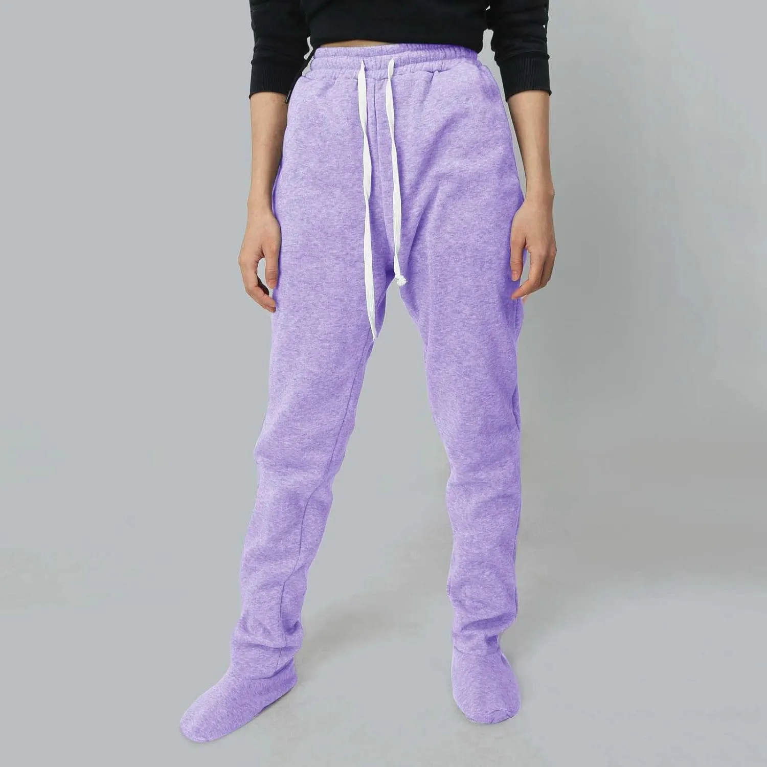 Women's Fleece Lined Leggings Elastic Waisted Outdoor Running Casual Drawstring Ultra-Soft Lounge Joggers Sweatpants