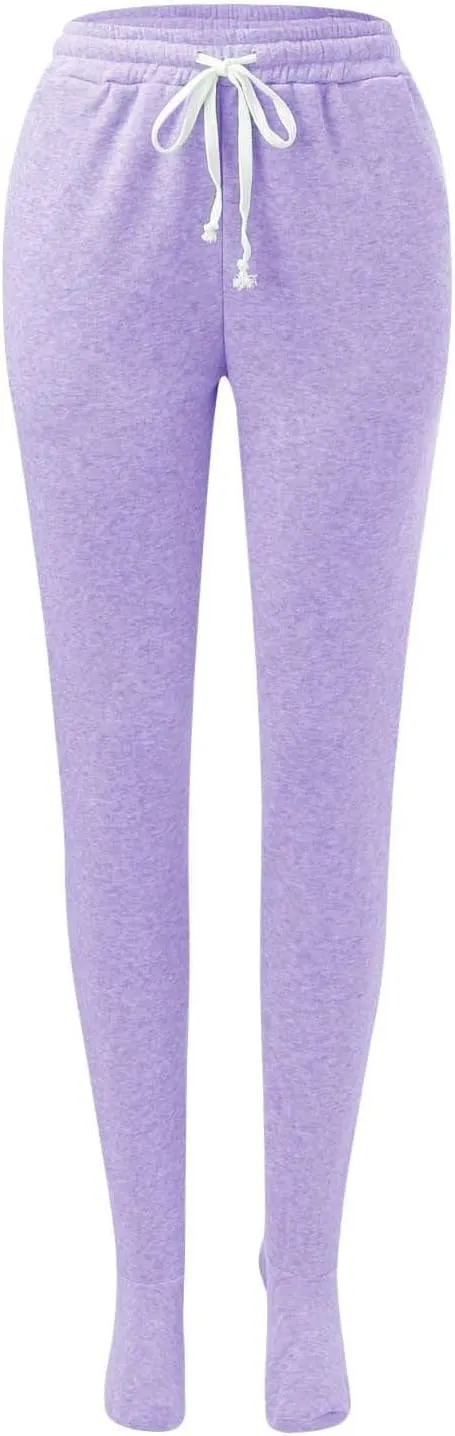Women's Fleece Lined Leggings Elastic Waisted Outdoor Running Casual Drawstring Ultra-Soft Lounge Joggers Sweatpants