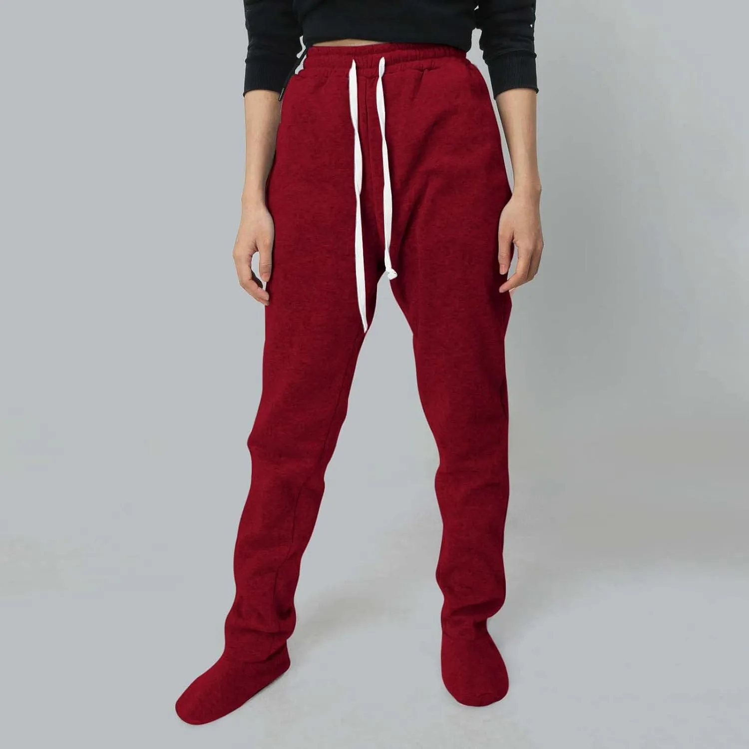Women's Fleece Lined Leggings Elastic Waisted Outdoor Running Casual Drawstring Ultra-Soft Lounge Joggers Sweatpants