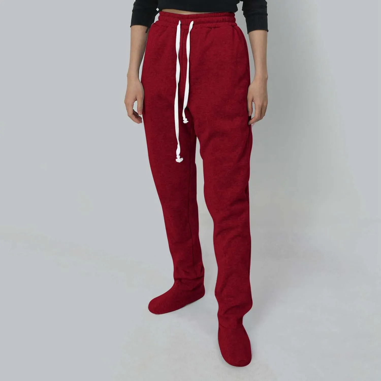 Women's Fleece Lined Leggings Elastic Waisted Outdoor Running Casual Drawstring Ultra-Soft Lounge Joggers Sweatpants