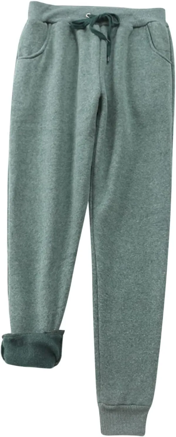 Women's Fleece Sweatpants Sherpa Lined Pants Winter Warm Drawstring Athletic Jogger Cozy Thermal Pants with Pockets