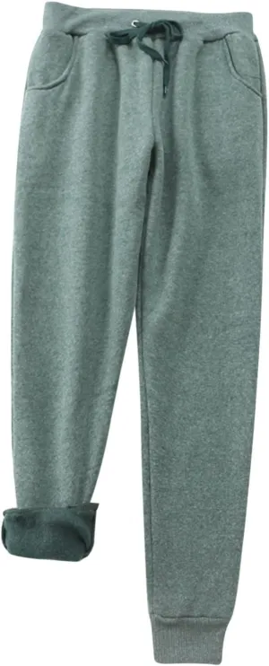 Women's Fleece Sweatpants Sherpa Lined Pants Winter Warm Drawstring Athletic Jogger Cozy Thermal Pants with Pockets