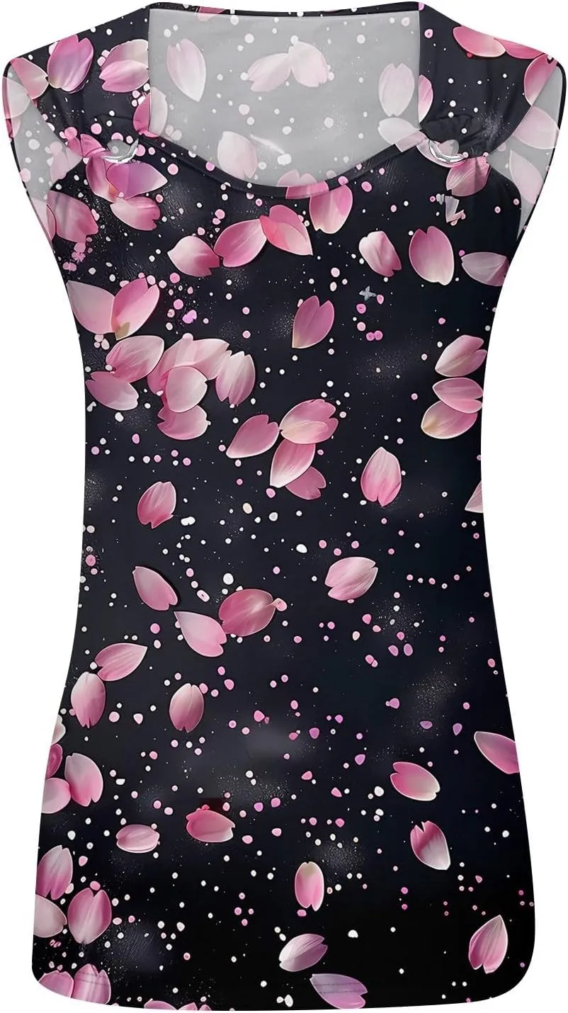 Women's Floral Print Sleeveless Top with Detail Casual Summer Blouse Lightweight and Breathable Fabric