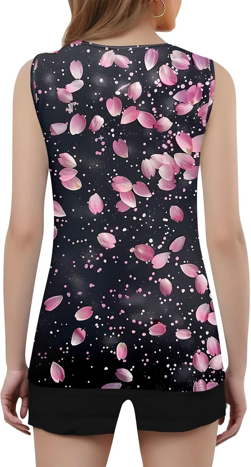 Women's Floral Print Sleeveless Top with Detail Casual Summer Blouse Lightweight and Breathable Fabric
