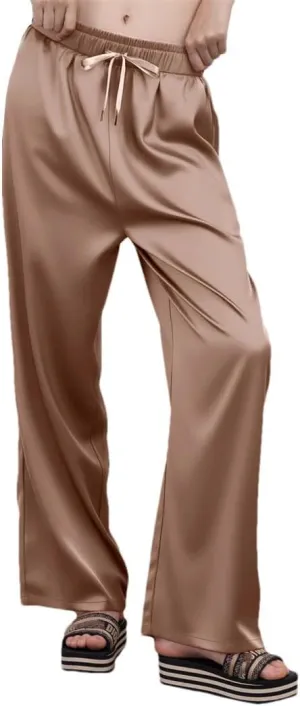 Women's High Waisted Wide-Leg Pants Summer Lightweight Satin Smooth Straight Trousers with Pockets