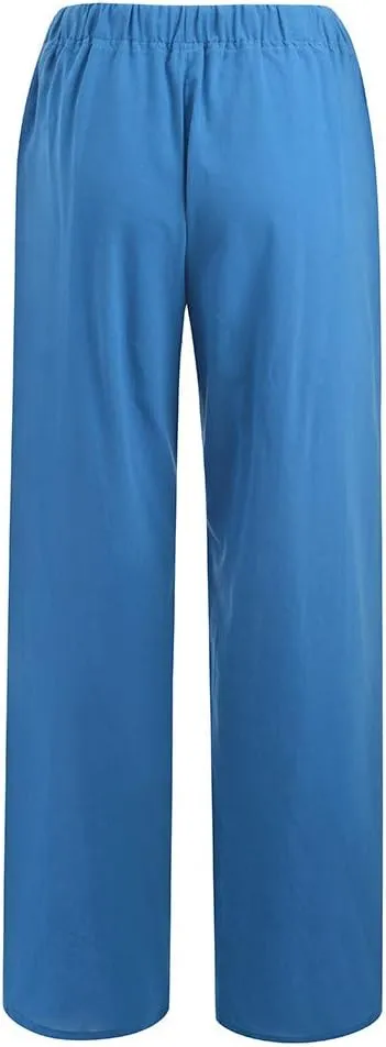 Women's Linen Pants Wide Leg Summer Pants High Waisted Palazzo Pants Comfy Beach Pants Soft Lounge Pants Trousers