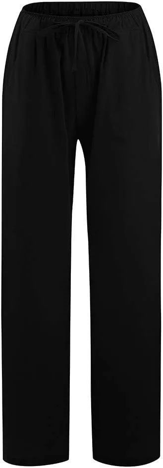 Women's Linen Pants Wide Leg Summer Pants High Waisted Palazzo Pants Comfy Beach Pants Soft Lounge Pants Trousers