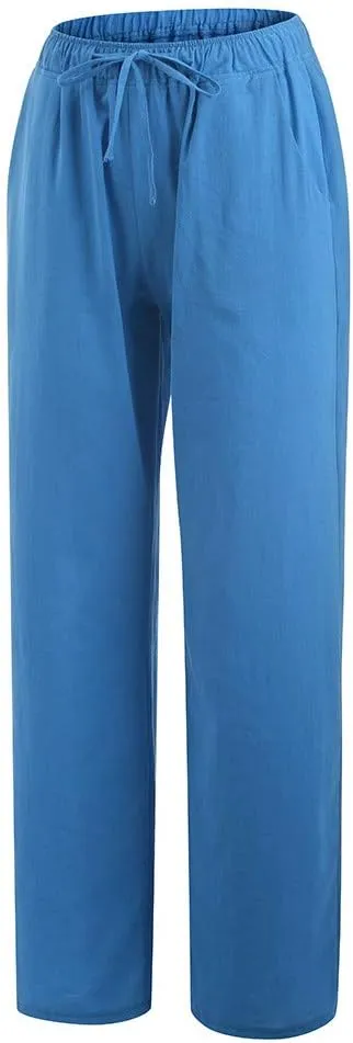 Women's Linen Pants Wide Leg Summer Pants High Waisted Palazzo Pants Comfy Beach Pants Soft Lounge Pants Trousers