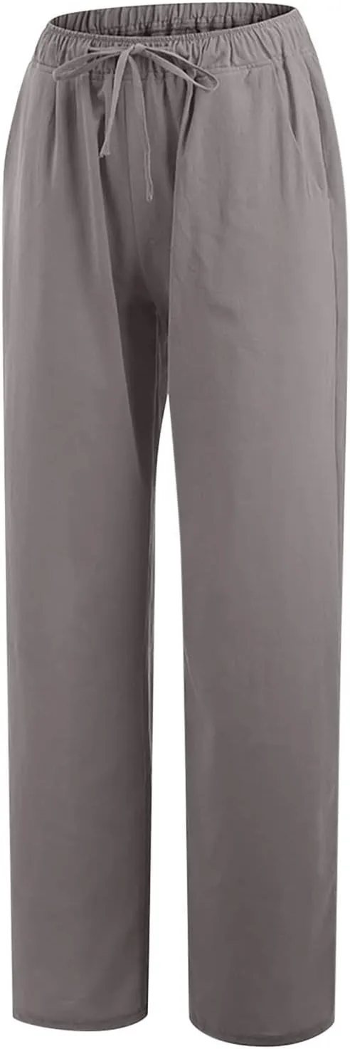 Women's Linen Pants Wide Leg Summer Pants High Waisted Palazzo Pants Comfy Beach Pants Soft Lounge Pants Trousers