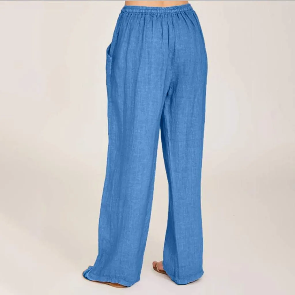 Women's Linen Pants Wide Leg Summer Pants High Waisted Palazzo Pants Comfy Beach Pants Soft Lounge Pants Trousers
