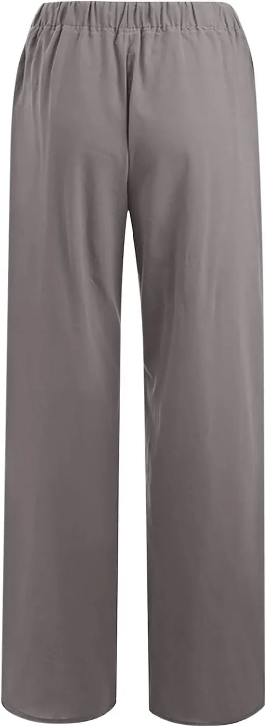Women's Linen Pants Wide Leg Summer Pants High Waisted Palazzo Pants Comfy Beach Pants Soft Lounge Pants Trousers