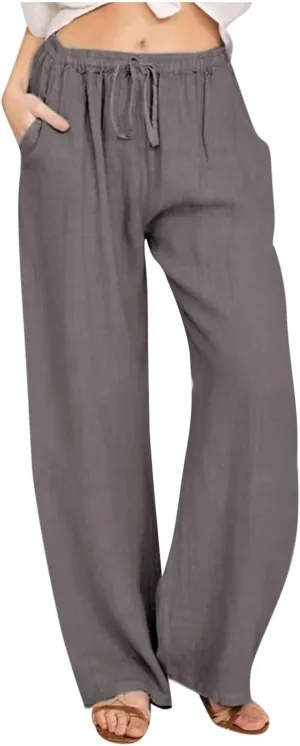 Women's Linen Pants Wide Leg Summer Pants High Waisted Palazzo Pants Comfy Beach Pants Soft Lounge Pants Trousers