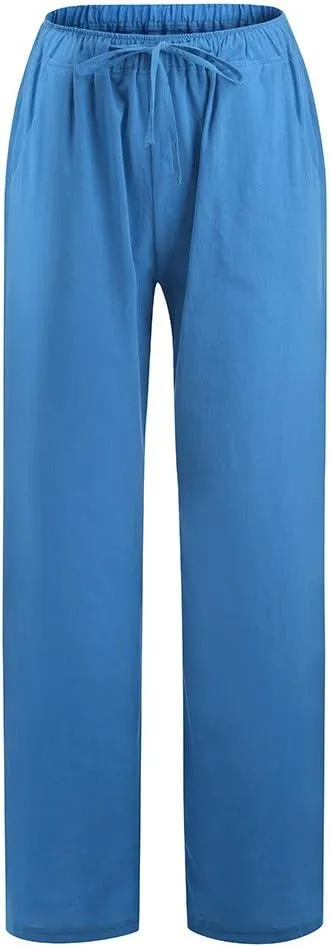 Women's Linen Pants Wide Leg Summer Pants High Waisted Palazzo Pants Comfy Beach Pants Soft Lounge Pants Trousers