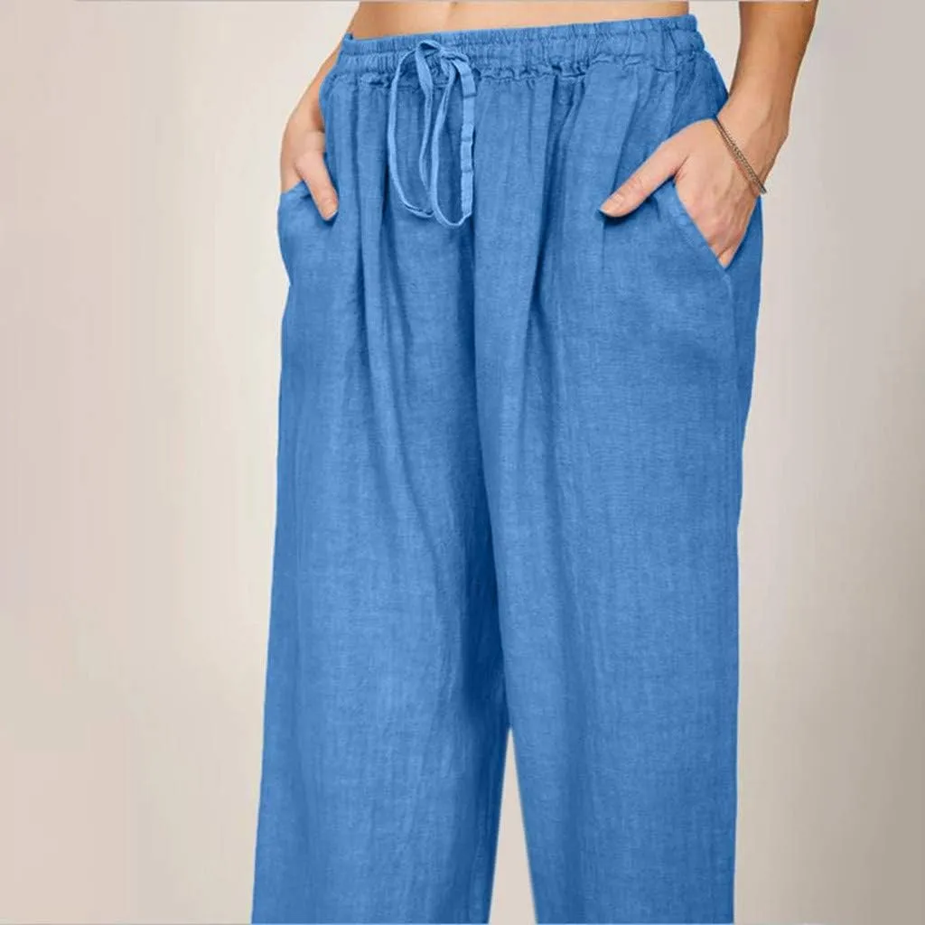 Women's Linen Pants Wide Leg Summer Pants High Waisted Palazzo Pants Comfy Beach Pants Soft Lounge Pants Trousers