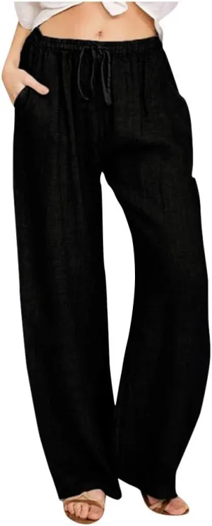 Women's Linen Pants Wide Leg Summer Pants High Waisted Palazzo Pants Comfy Beach Pants Soft Lounge Pants Trousers
