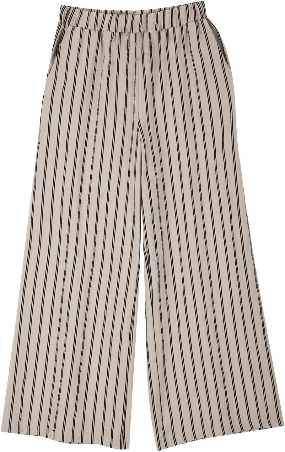 Womens Linen Stripe Pants Summer Boho Pants for 2024 Straight Leg Pants Elastic Waist Pants Loose Fitting Pants
