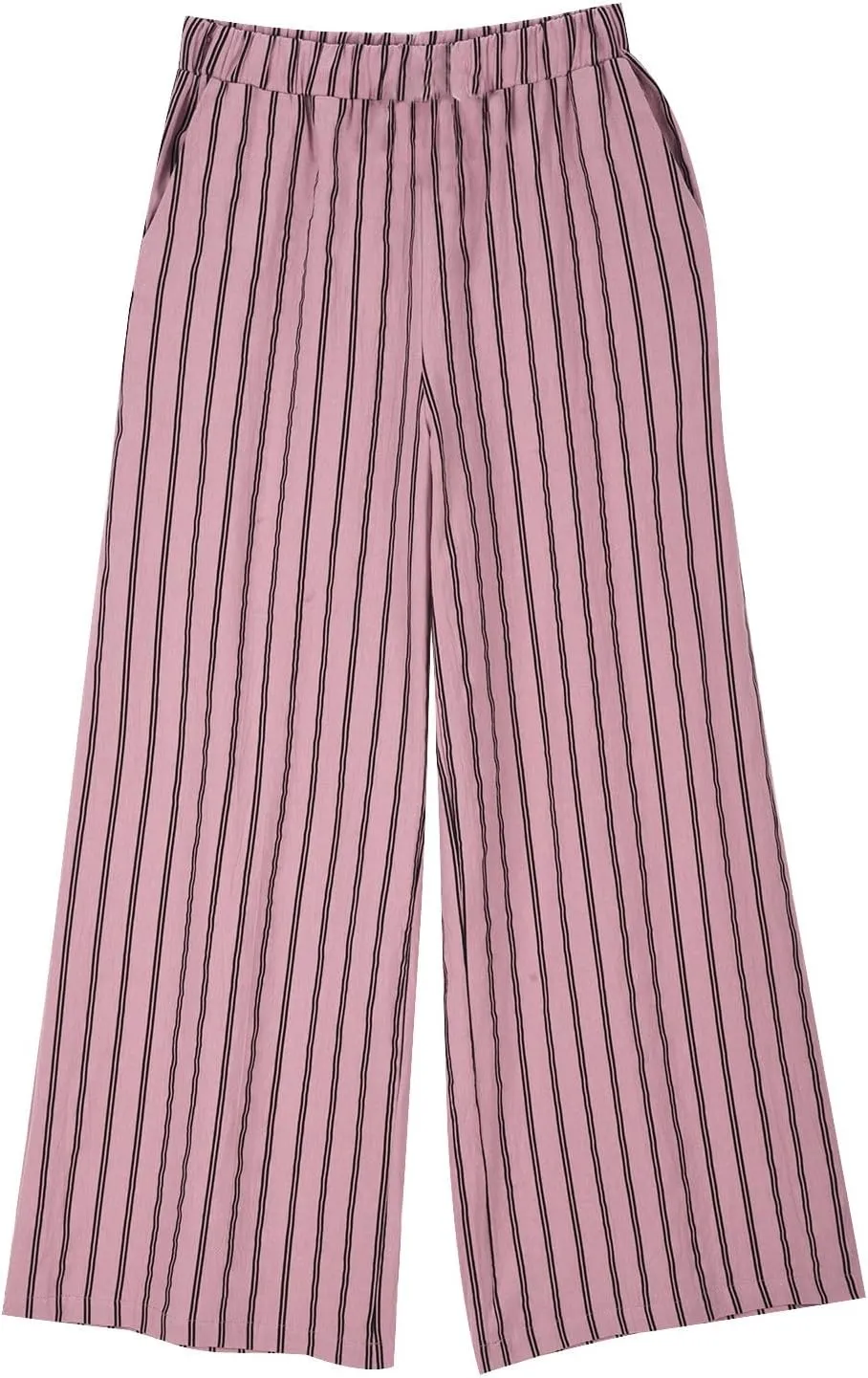 Womens Linen Stripe Pants Summer Boho Pants for 2024 Straight Leg Pants Elastic Waist Pants Loose Fitting Pants