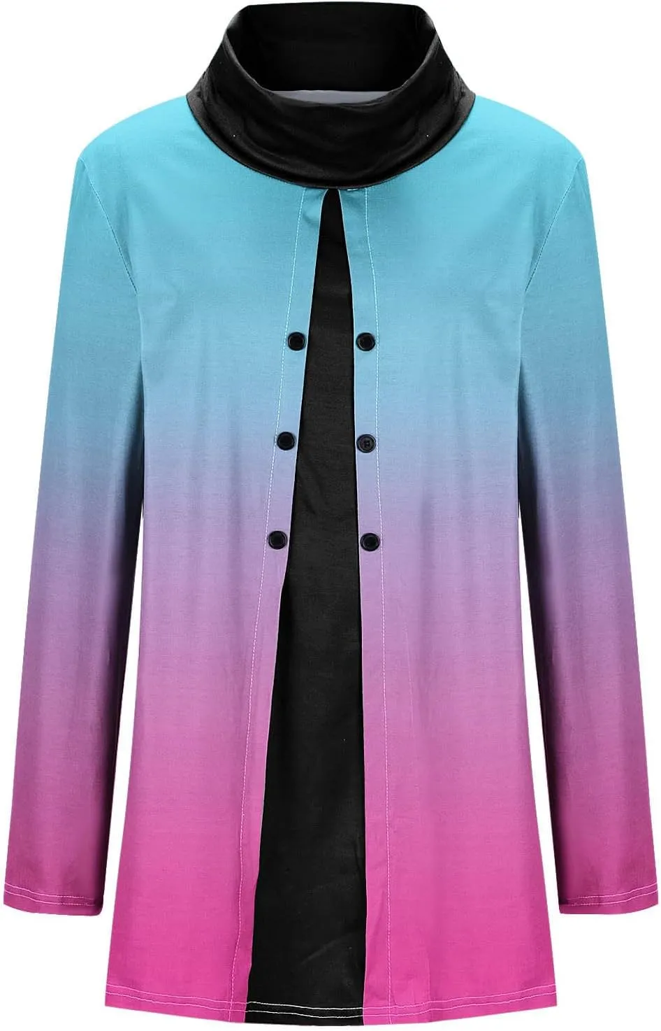 Womens Long Sleeve Cowl Neck Tops Button Down Tops Casual Trendy Tops Loose Fitting Tops Plus Size Gradient Tunic
