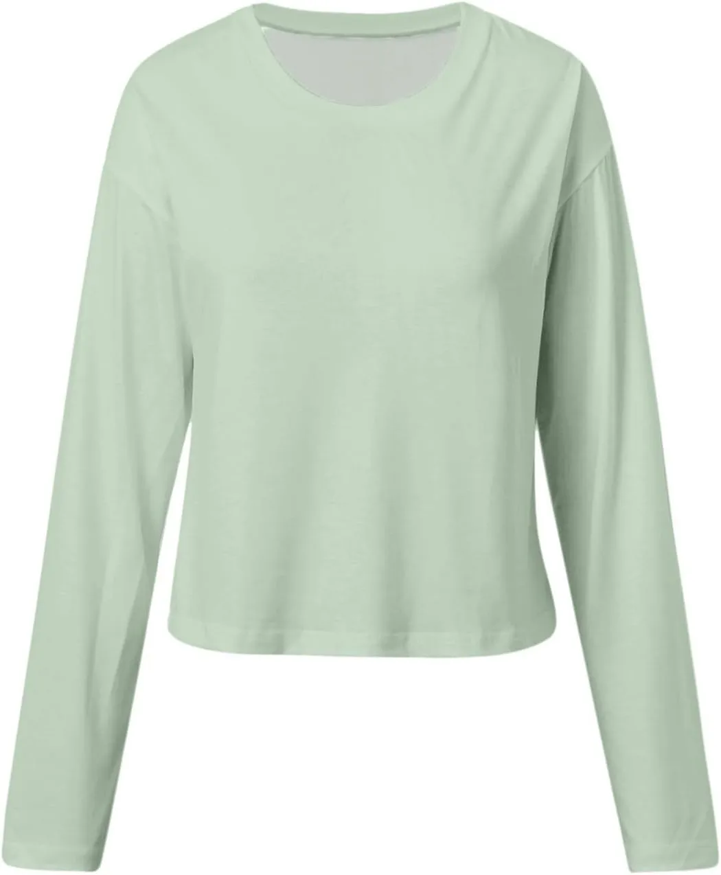 Womens Long Sleeve Cropped T-Shirts Round Neck Drop Shoulder Crop Sweatshirts Solid Casual Crop Tops