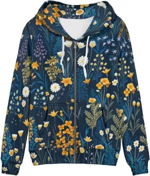 Women's Long Sleeve Hoodie with Smooth Zipper Casual Sweatshirt Y2K Hooded Cardigan Size XS-5XL