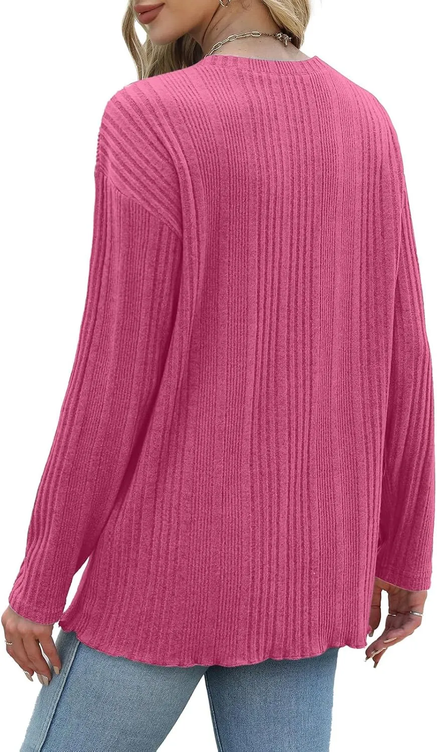 Women's Long Sleeve Tops Crewneck Pullover Sweater Basic Casual Solid Color Tops Fall Soft Drop Shoulder Sweater