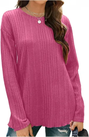 Women's Long Sleeve Tops Crewneck Pullover Sweater Basic Casual Solid Color Tops Fall Soft Drop Shoulder Sweater