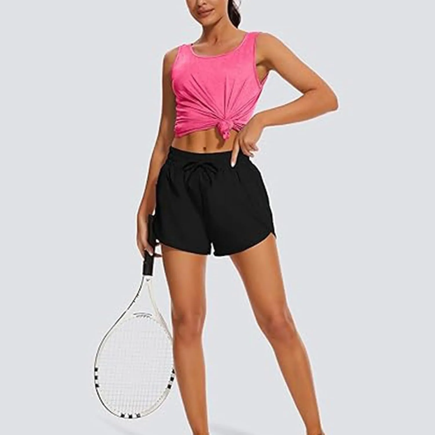 Women's Open Back Tank Tops Lightweight Sleeveless Workout Athletic Gym Yoga Shirts Running Quick Dry Pleated Tops
