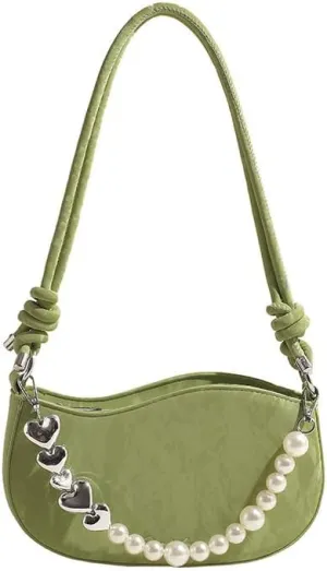 Women's Pearl Chain Square Bag - Trendy Small Shoulder Crossbody Handbag, Elegant Underarm Purse for Daily Outings
