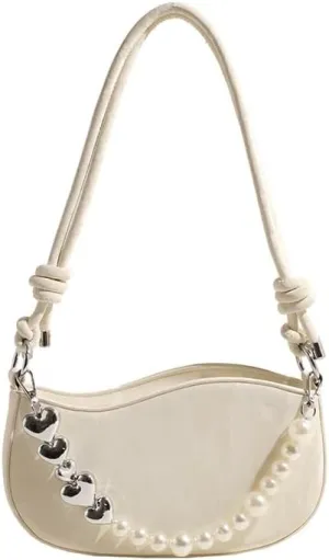 Women's Pearl Chain Square Bag - Trendy Small Shoulder Crossbody Handbag, Elegant Underarm Purse for Daily Outings