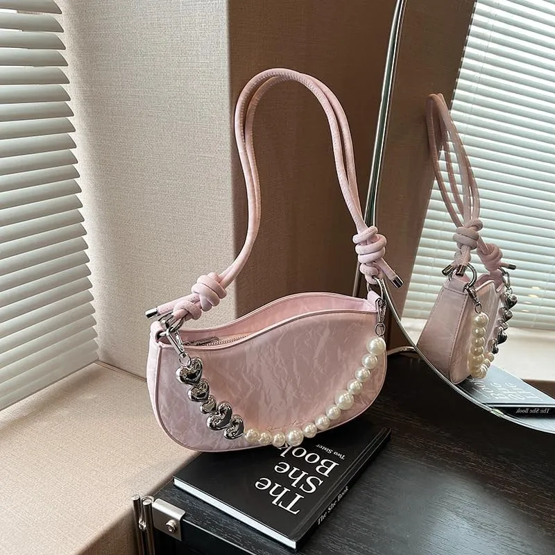 Women's Pearl Chain Square Bag - Trendy Small Shoulder Crossbody Handbag, Elegant Underarm Purse for Daily Outings