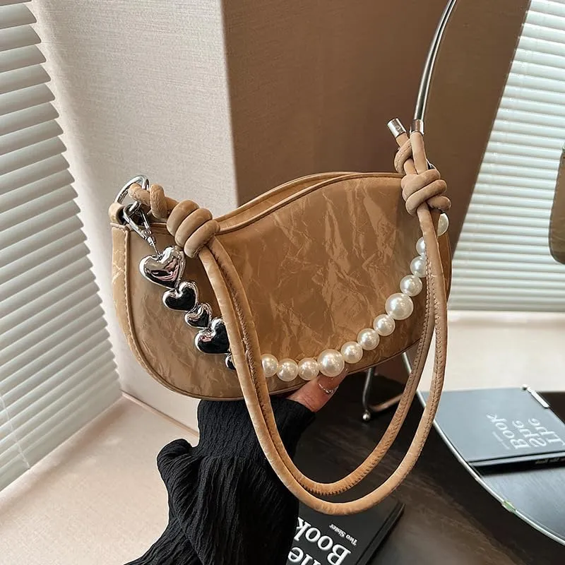 Women's Pearl Chain Square Bag - Trendy Small Shoulder Crossbody Handbag, Elegant Underarm Purse for Daily Outings