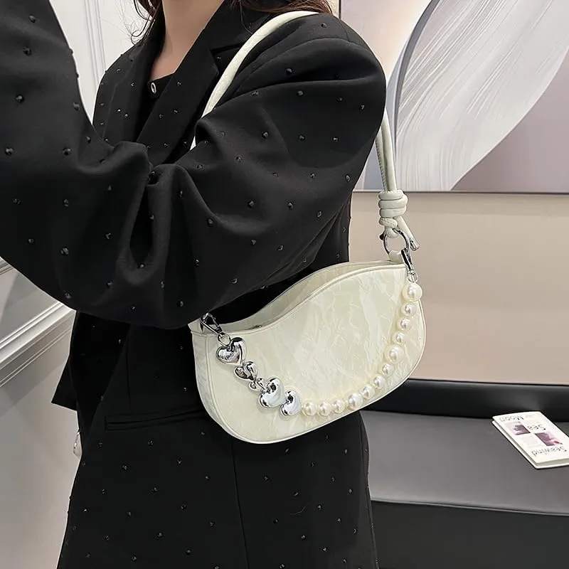 Women's Pearl Chain Square Bag - Trendy Small Shoulder Crossbody Handbag, Elegant Underarm Purse for Daily Outings