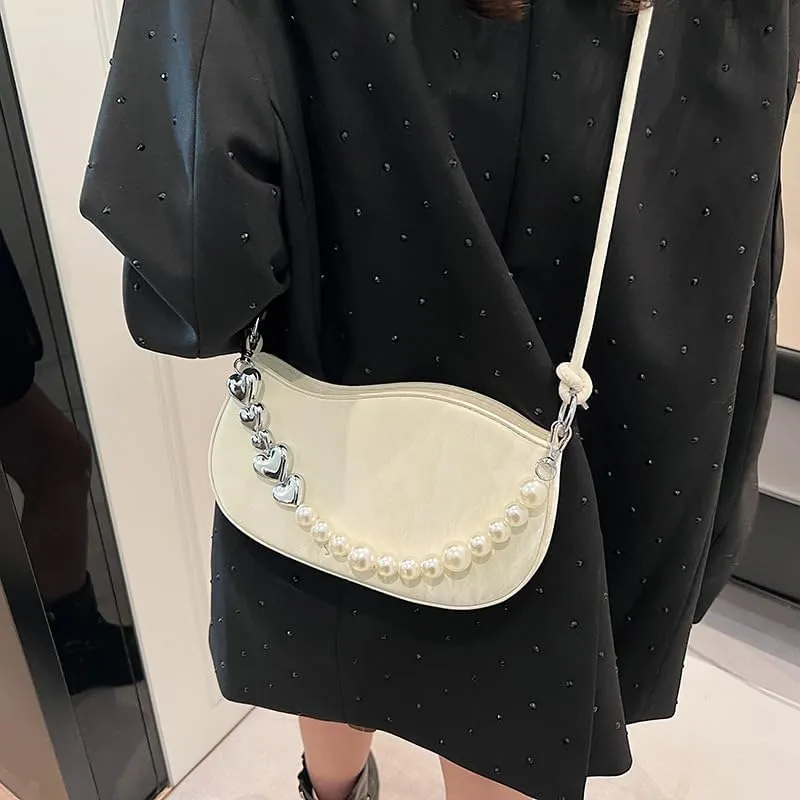 Women's Pearl Chain Square Bag - Trendy Small Shoulder Crossbody Handbag, Elegant Underarm Purse for Daily Outings