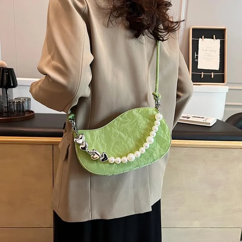 Women's Pearl Chain Square Bag - Trendy Small Shoulder Crossbody Handbag, Elegant Underarm Purse for Daily Outings
