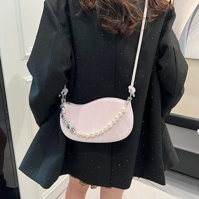 Women's Pearl Chain Square Bag - Trendy Small Shoulder Crossbody Handbag, Elegant Underarm Purse for Daily Outings