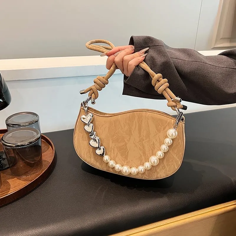 Women's Pearl Chain Square Bag - Trendy Small Shoulder Crossbody Handbag, Elegant Underarm Purse for Daily Outings